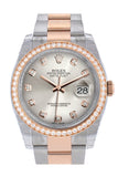 Custom Diamond Bezel Rolex Datejust 36 Silver Dial Oyster Rose Gold Two Tone Watch 116201 116231