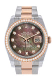 Custom Diamond Bezel Rolex Datejust 36 Black mother-of-pearl set with diamonds Dial  Rose Gold Two Tone Watch 116201 116231