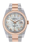 Custom Diamond Bezel Rolex Datejust 36 White mother-of-pearl set with diamonds Rose Gold Two Tone Watch 116201 116231