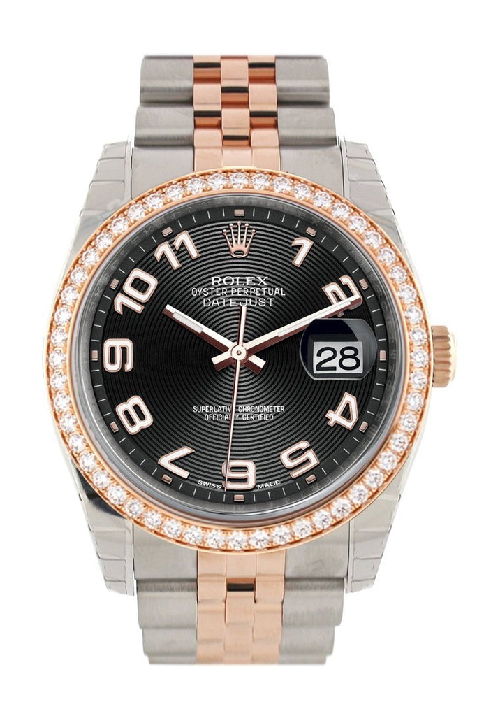 Custom Diamond Bezel Rolex Datejust 36 Black Arabdial Jubilee Rose Gold Two Tone Watch 116201 116231