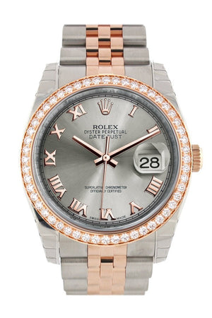 Custom Diamond Bezel Rolex Datejust 36 Steel Roman Dial Jubilee Rose Gold Two Tone Watch 116201