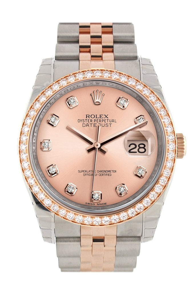 Custom Diamond Bezel Rolex Datejust 36 Pink Dial Jubilee Rose Gold Two Tone Watch 116201 116231