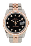 Custom Diamond Bezel Rolex Datejust 36 Black Diamond Dial Jubilee Rose Gold Two Tone Watch 116201 116231