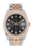 Custom Diamond Bezel Rolex Datejust 36 Black Jubilee Design Set with Diamonds Dial Jubilee Rose Gold Two Tone Watch 116201 116231