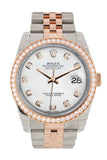 Custom Diamond Bezel Rolex Datejust 36 White Set With Diamonds Dial Jubilee Rose Gold Two Tone Watch