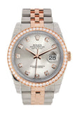 Custom Diamond Bezel Rolex Datejust 36 Silver Set with Diamonds Dial Jubilee Rose Gold Two Tone Watch 116201
