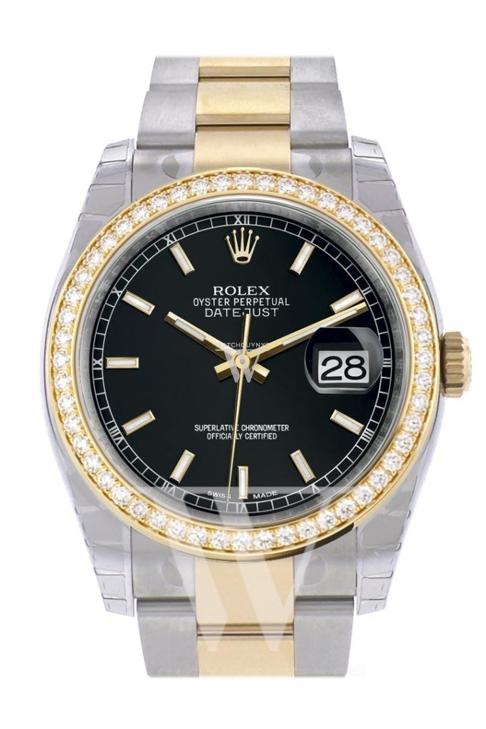 Custom Diamond Bezel Rolex Datejust 36 White Mother-Of-Pearl Set With Diamonds Dialjubilee Yellow