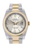 Custom Diamond Bezel Rolex Datejust 36 Silver Dial Oyster Yellow Gold Two Tone Watch 116203
