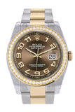 Custom Diamond Bezel Rolex Datejust 36 Bronze Arab Dial Oyster Yellow Gold Two Tone Watch 116203 116233