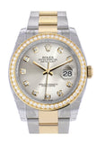 Custom Diamond Bezel Rolex Datejust 36 Silver set with diamonds Dial Oyster Yellow Gold Two Tone Watch 116203