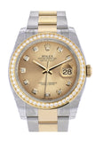 Custom Diamond Bezel Rolex Datejust 36 Champagne set with diamonds Dial Oyster Yellow Gold Two Tone Watch 116203