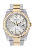 Custom Diamond Bezel Rolex Datejust 36 Silver set with diamonds Dial Oyster Yellow Gold Two Tone Watch 116203 116233
