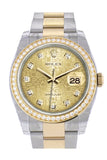 Custom Diamond Bezel Rolex Datejust 36 Champagne Jubilee Diamond Dial Oyster Yellow Gold Two Tone Watch 116203