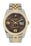 Custom Diamond Bezel Rolex Datejust 36 Bronze floral motif Arab Dial Jubilee Yellow Gold Two Tone Watch 116203