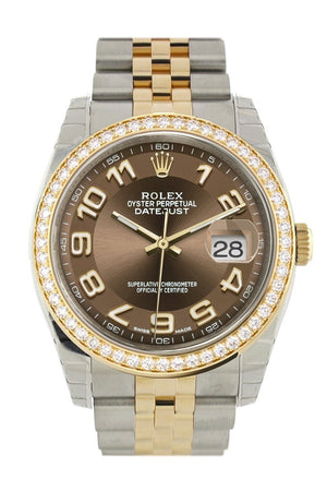 Custom Diamond Bezel Rolex Datejust 36 Bronze Arab Dial Jubilee Yellow Gold Two Tone Watch 116203