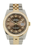 Custom Diamond Bezel Rolex Datejust 36 Bronze Arab Dial Jubilee Yellow Gold Two Tone Watch 116203