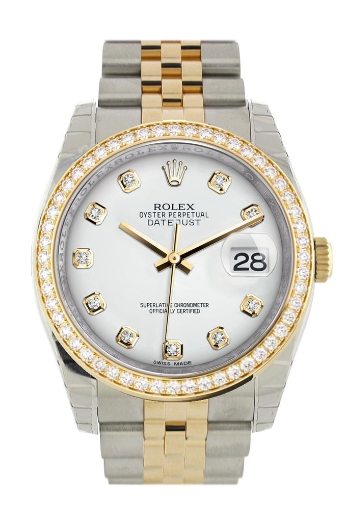 Custom Diamond Bezel Rolex Datejust 36 White Set Diamonds Dialjubileeyellow Gold Two Tone Watch