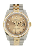 Custom Diamond Bezel Rolex Datejust 36 Champagne set with diamonds Dial Jubilee Yellow Gold Two Tone Watch 116203 116233