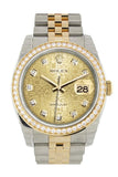 Custom Diamond Bezel Rolex Datejust 36 Champagne Jubilee Dial Yellow Gold Two Tone Watch 116203