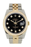 Custom Diamond Bezel Rolex Datejust 36 Black set with diamonds Dial Jubilee Yellow Gold Two Tone Watch 116203 116233