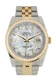 Custom Diamond Bezel Rolex Datejust 36 White mother-of-pearl set with diamonds Dial Jubilee Yellow Gold Two Tone Watch 116203 116233