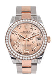 Custom Diamond Bezel Rolex Datejust 31 Pink Raised Floral Dial 18K Rose Gold Two Tone Ladies Watch 178241