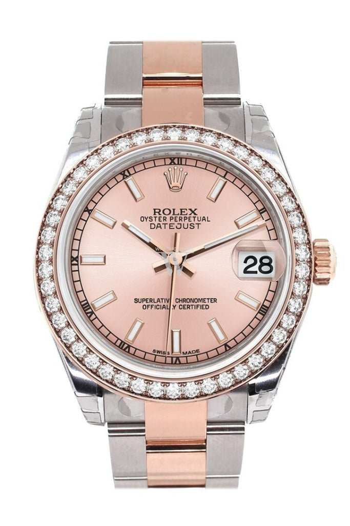Custom Diamond Bezel Rolex Datejust 31 Pink Dial 18K Rose Gold Two Tone Ladies Watch 178241