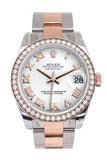 Custom Diamond Bezel Rolex Datejust 31 White Roman Dial 18K Rose Gold Two Tone Ladies Watch 178241