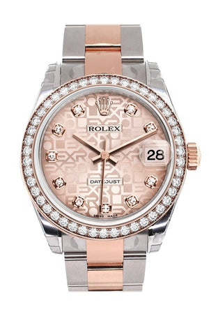Custom Diamond Bezel Rolex Datejust 31 Pink Jubilee Dial 18K Rose Gold Two Tone Ladies Watch 178241