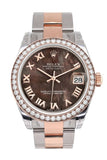 Custom Diamond Bezel Rolex Datejust 31 Black Mother of Pearl Roman Dial 18K Rose Gold Two Tone Ladies Watch 178241