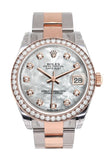 Custom Diamond Bezel Rolex Datejust 31 White Mother of Pearl Diamond Dial 18K Rose Gold Two Tone Ladies Watch 178241