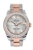 Custom Diamond Bezel Rolex Datejust 31 White Mother Of Pearl Roman Large Vi Set With Dial 18K Rose