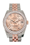 Custom Diamond Bezel Rolex Datejust 31 Pink Raised Floral Motif Dial 18K Rose Gold Two Tone Jubilee Ladies Whatch 178241