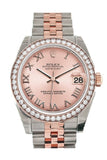 Custom Diamond Bezel Rolex Datejust 31 Pink Roman Dial 18K Rose Gold Two Tone Jubilee Ladies Watch 178344