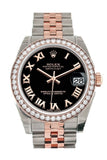 Custom Diamond Bezel Rolex Datejust 31 Black Roman Dial 18K Rose Gold Two Tone Jubilee Ladies Watch 178241
