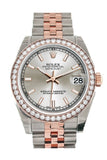 Custom Diamond Bezel Rolex Datejust 31 Silver Dial 18K Rose Gold Two Tone Jubilee Ladies Watch