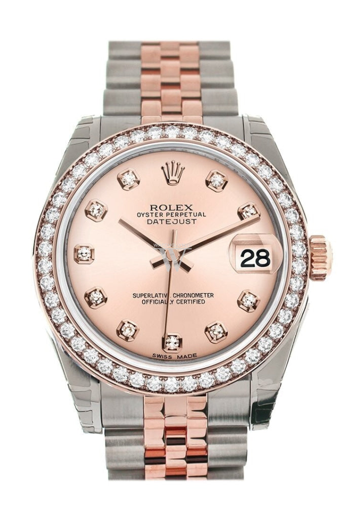Custom Diamond Bezel Rolex Datejust 31 Pink Dial 18K Rose Gold Two Tone Jubilee Ladies Watch 178241