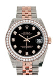 Custom Diamond Bezel Rolex Datejust 31 Black Diamond Dial 18K Rose Gold Two Tone Jubilee Ladies Watch 178241