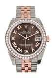 Custom Diamond Bezel Rolex Datejust 31 Black Mother of Pearl Roman Dial 18K Rose Gold Two Tone Jubilee Ladies Watch 178241