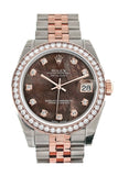 Custom Diamond Bezel Rolex Datejust 31 Black Mother of Pearl Diamond Dial 18K Rose Gold Two Tone Jubilee Ladies Watch 178241