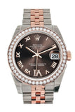 Custom Diamond Bezel Rolex Datejust 31 Chocolate Roman Large VI set with Diamond Dial 18K Rose Gold Two Tone Jubilee Ladies Watch 178241