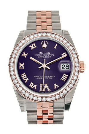 Custom Diamond Bezel Rolex Datejust 31 Purple Roman Large Vi Set With Dial 18K Rose Gold Two Tone