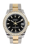 Custom Diamond Bezel Rolex Datejust 31 Black Dial Ladies Watch Two Tone 18K Gold 178243