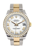 Custom Diamond Bezel Rolex Datejust 31 White Roman Dial Ladies Watch Two Tone 18K Gold 178243