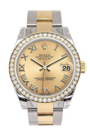 Custom Diamond Bezel Rolex Datejust 31 Champagne Roman Dial Ladies Watch Two Tone 18K Gold 178243