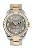 Custom Diamond Bezel Rolex Datejust 31 Steel Roman Dial Ladies Watch Two Tone 18K Gold 178243