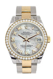 Custom Diamond Bezel Rolex Datejust 31 Mother of Pearl Roman Dial Ladies Watch Two Tone 18K Gold 178243