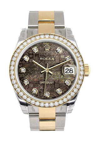 Custom Diamond Bezel Rolex Datejust 31 Black Mother Of Pearl Jubilee Diamonds Dial Ladies Watch Two