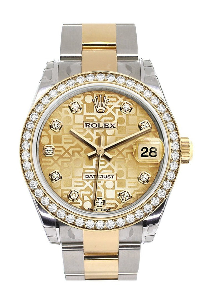 Custom Diamond Bezel Rolex Datejust 31 Champagne Jubilee Dial Ladies Watch Two Tone 18K Gold 178243