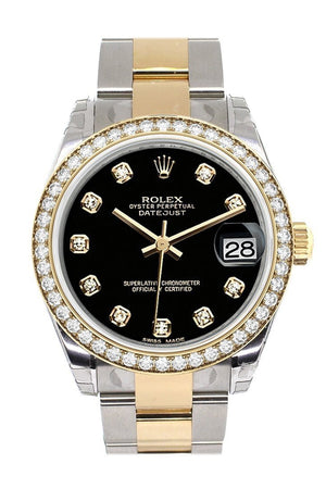 Custom Diamond Bezel Rolex Datejust 31 Black Dial Ladies Watch Two Tone 18K Gold 178243 Custom-Bezel